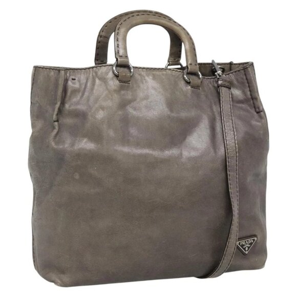 PRADA Hand Bag Leather 2way Gray Silver Auth ar13717 - Picture 1 of 16